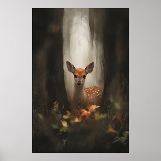 Poster Faon dans l'impression d'art de cerf bébé de la fo (Devant)
