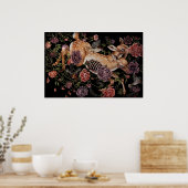 Poster Faon de cerf avec oiseaux et fleurs gothique botan (Cuisine)