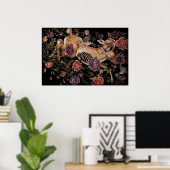 Poster Faon de cerf avec oiseaux et fleurs gothique botan (Bureau à domicile)