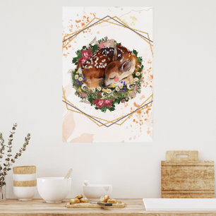 Poster Faon endormi, Graphisme d'animal brun