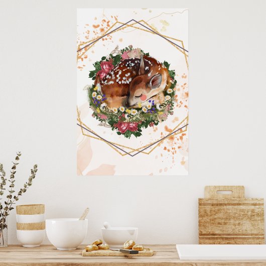 Poster Faon endormi, Graphisme d'animal brun (Cuisine)