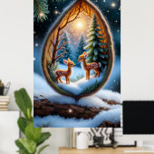 Poster Faons Magiques dans une Scène de Larmes de Neige (Bureau à domicile)