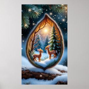 Poster Faons Magiques dans une Scène de Larmes de Neige