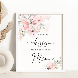 Poster Fard floral combien de baisers jeu de baby shower