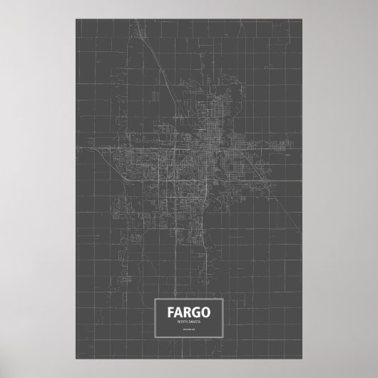 Poster Fargo, Dakota du Nord (blanc sur noir) (Devant)