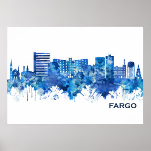 Poster Fargo North Dakota Skyline Blue