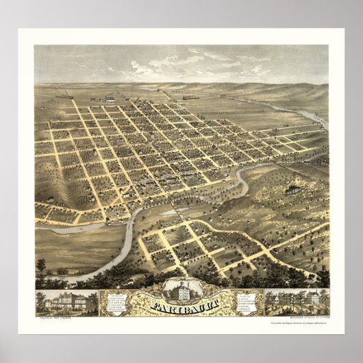 Poster Faribault, MN Carte panoramique - 1869 (Devant)