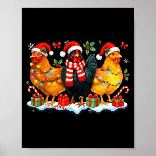 Poster Farm Animal Funny Chicken Christmas Lights Cute Xm (Devant)