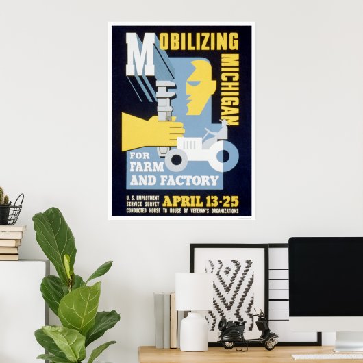 Poster Farm Factory Michigan 1943 WPA (Bureau à domicile)