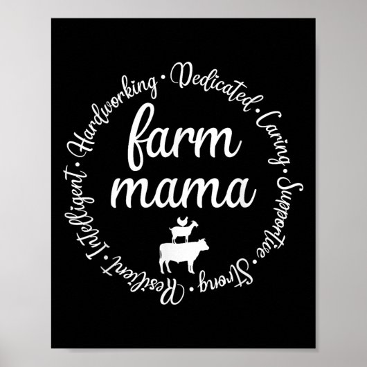 Poster Farm Mama Hardworking Dedicated Goat Chicken G Cow (Devant)