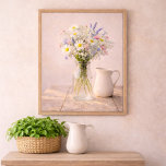 Poster Farmhouse Wildflower Jar and Ceramic Pitcher<br><div class="desc">This farmhouse wildflower canvas wall art features a soft bouquet of daisies, lavender, and delicate pink flowers arranged in a clear glass jar beside a classic white ceramic pitcher. The warm rustic wooden table and gentle natural lighting create a peaceful cottage inspired scene. Perfect for farmhouse kitchens, dining rooms, bedrooms,...</div>