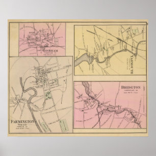 Poster Farmington, Gorham, Yarmouth, carte de Bridgton