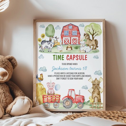 Poster Farmyard Animals Birthday Party Time Capsule Sign