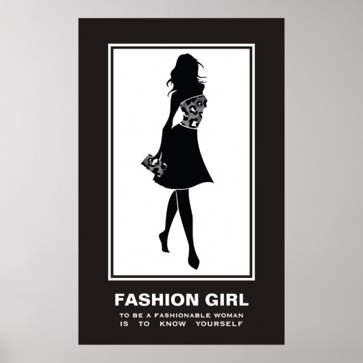 Poster Fashion girl noir blanc empreinte de léopard affic (Devant)