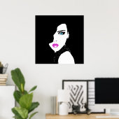 Poster Fashion Girl noir rose bleu (Bureau à domicile)
