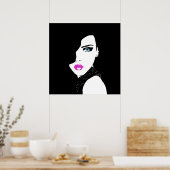 Poster Fashion Girl noir rose bleu (Cuisine)