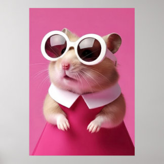 Poster Fashion Hamster in Pink Dress - Cute Animal