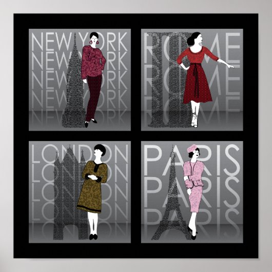 Poster Fashion London, New York, Paris et Rome (Devant)
