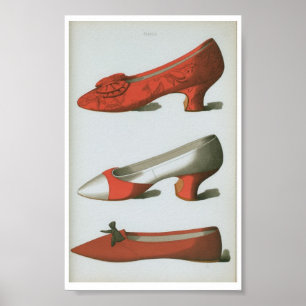 Poster Fashion Plate de chaussures victorienne du XVIIIe