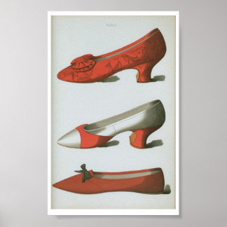 Poster Fashion Plate de chaussures victorienne du XVIIIe 
