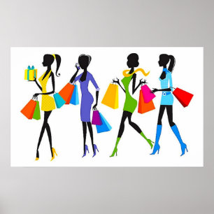 Poster Fashion Shopping Girls Illustration