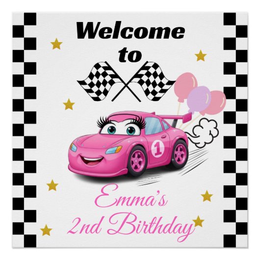 Poster Fast One Girl's First Birthday Invitation Race Car (Devant)