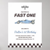 Poster Fast One Race Car 1st Boy's Birthday Party Bienven (Devant)