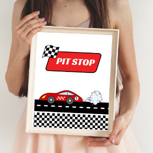 Poster Fast one rouge rétro course voiture garçon fosse d