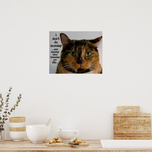 Poster Fat Cat with Attitude, "i don't do monday" (Cuisine)