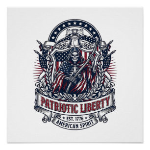 Poster Faucheuse de la Liberté Patriotique Squelette de P