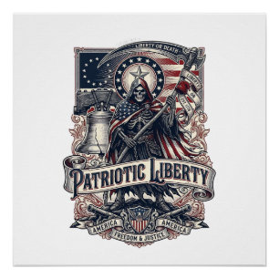 Poster Faucheuse de Liberté Patriotique Squelette de Patr
