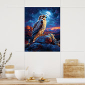 Poster Faucon dans le désert sous une pleine lune (Cuisine)