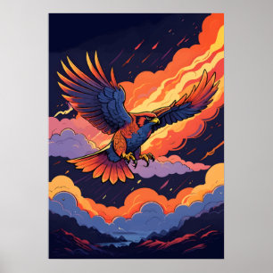 Poster Faucon de feu en vol – Art céleste épique aux coul