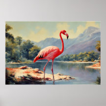 Faune Flamant rose rose River Mountain Vintage