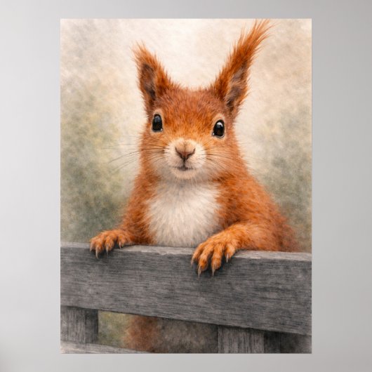 Poster Faune forestière écureuil roux (Devant)