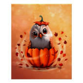 Poster Faune mignonne d'un hibou : Forêt d'automne (Devant)