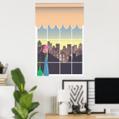 Poster Fausse fenêtre avec vue urbaine (Bureau à domicile)