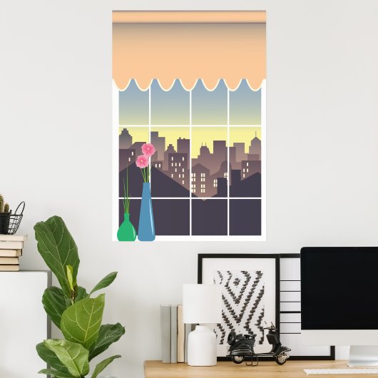 Poster Fausse fenêtre avec vue urbaine (Bureau à domicile)