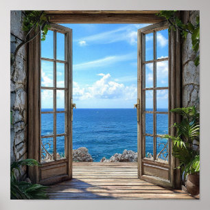 Poster Fausse fenêtre Décor de maison Paysage côtier de p