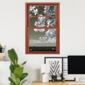 Poster Fausse fenêtre - Omins fleurs blanches (Bureau à domicile)
