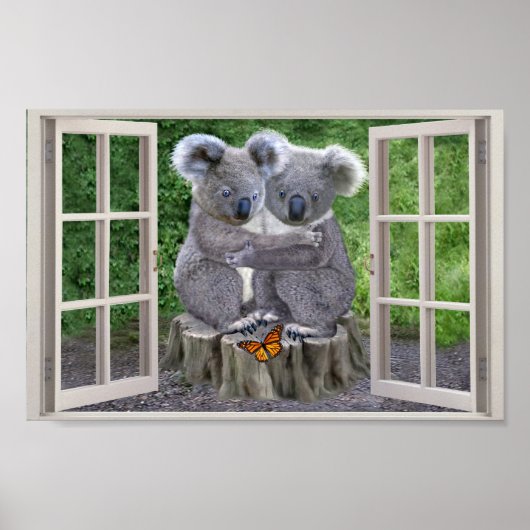POSTER FAUSSE FENÊTRE POUR OURSONS KOALA BÉBÉS (Devant)