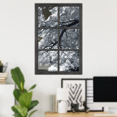 Poster Fausse illusion de fenêtre Fleurs blanches (Bureau à domicile)