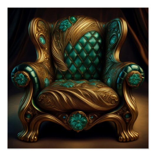 Poster Fauteuil Luxueux Vert Et Or (Devant)