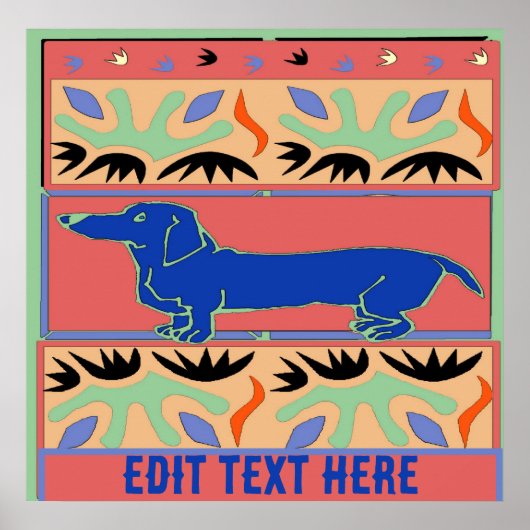 Poster Fauvisme Abstrait Blue Dachshund (Devant)