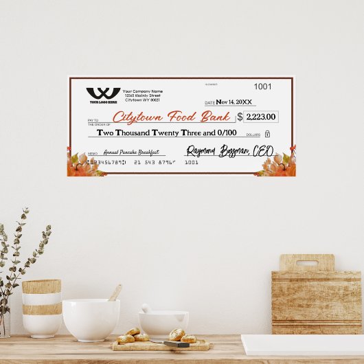 Poster Faux chèque caritatif géant automne automne automn (Cuisine)