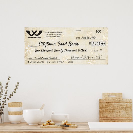 Poster Faux chèque caritatif géant flocon de Noël (Cuisine)