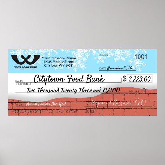 Poster Faux chèque caritatif géant flocon de Noël (Devant)