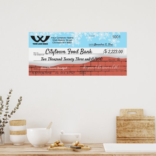 Poster Faux chèque caritatif géant flocon de Noël (Cuisine)