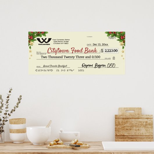 Poster Faux chèque de charité géant stars de Noël (Cuisine)