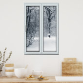 Poster Faux Faux Fenêtre Illusion - Scène De Neige Fraîch (Cuisine)